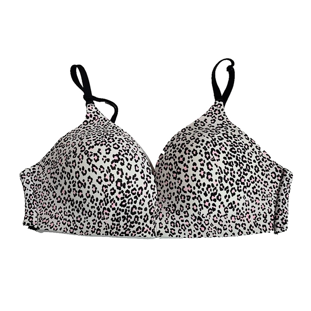Victoria's Secret White Leopard Print Full Coverage Wire Free Bra Size 34C